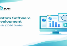 Custom Software Development in India (2026 Guide) Custom software development in India 2026 illustrated with analytics dashboard and business insights by Codezion Softwares