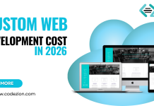 Custom Web Development Cost in 2026: A Complete Pricing Guide for Businesses Custom web development cost in 2026 infographic showing responsive website design on desktop, laptop, tablet, and mobile devices by Codezion Softwares
