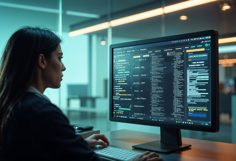 Developer writing clean modular code on high-end setup