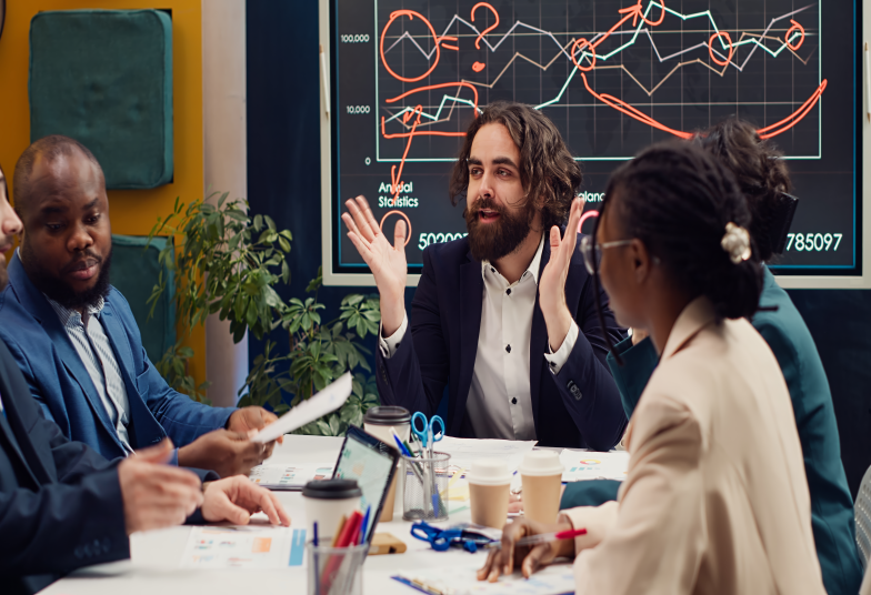 Marketing analytics dashboard with rising graphs